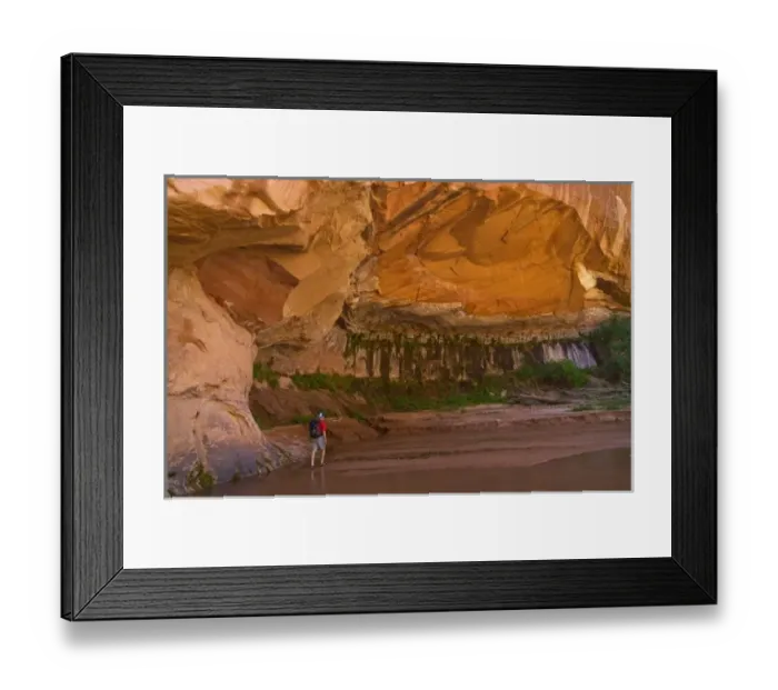 Framed Print : USA, Utah, Escalante Wilderness. A senior male hiker in Coyote Gulch. (MR) Framed Print : USA, Utah, Escalante Wilderness. A senior male hiker in Coyote Gulch. (MR)