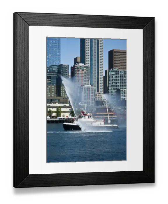 Framed Print : USA, Washington, Seattle. Fireboat Leschi demonstrates firefighting capability Framed Print : USA, Washington, Seattle. Fireboat Leschi demonstrates firefighting capability