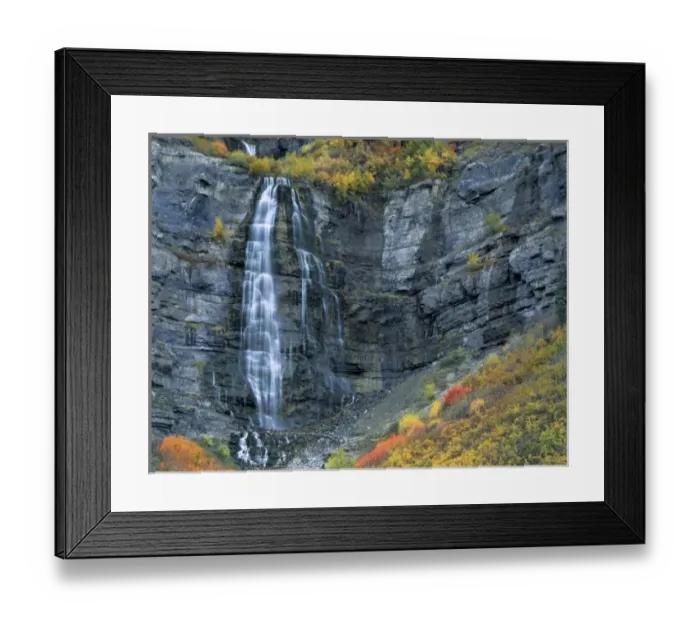 Framed Print : Utah. USA. Bridal Veil Falls in autumn. Provo Canyon. Wasatch Mountains. UInta-Wasatch-Cache