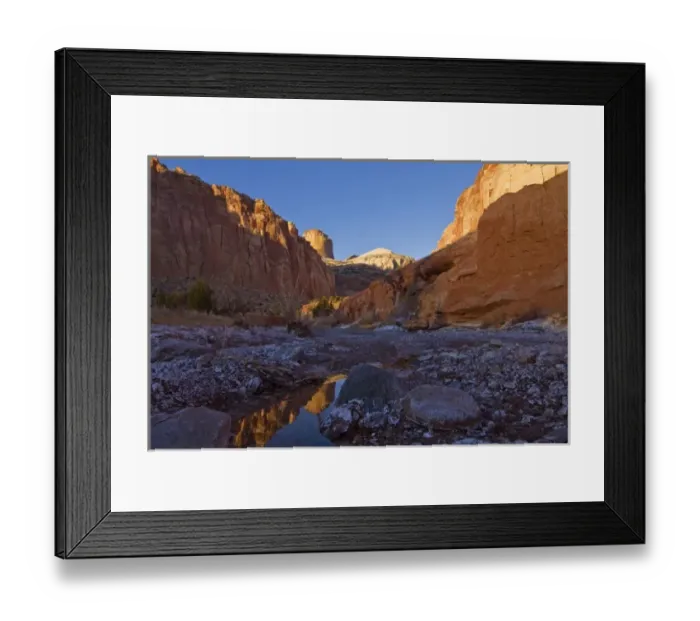 Framed Print : USA, Utah, Capitol Reef National Park. The Golden Cathedral reflected in a small pool Framed Print : USA, Utah, Capitol Reef National Park. The Golden Cathedral reflected in a small pool