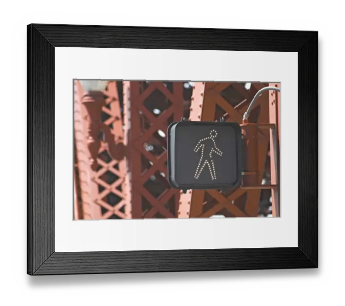 Framed Print : USA, Oregon, Portland. Walk sign on the Broadway Bridge Framed Print : USA, Oregon, Portland. Walk sign on the Broadway Bridge