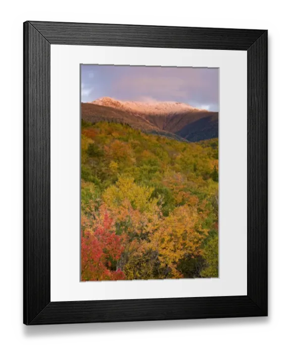 Framed Print : A snow-capped Mount Lafayette in fall in New Hampshires White Mountains. White Framed Print : A snow-capped Mount Lafayette in fall in New Hampshires White Mountains. White