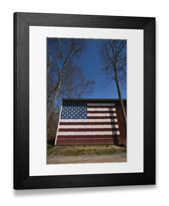 Framed Print : USA, New York, East Hampton. Barn with USA flag in the hamlet of Springs