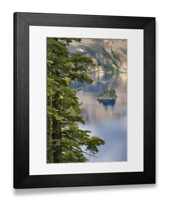 Framed Print : USA, Oregon, Crater Lake NP. A tour boat approached the Phantom Ship in Crater Lake National Park Framed Print : USA, Oregon, Crater Lake NP. A tour boat approached the Phantom Ship in Crater Lake National Park