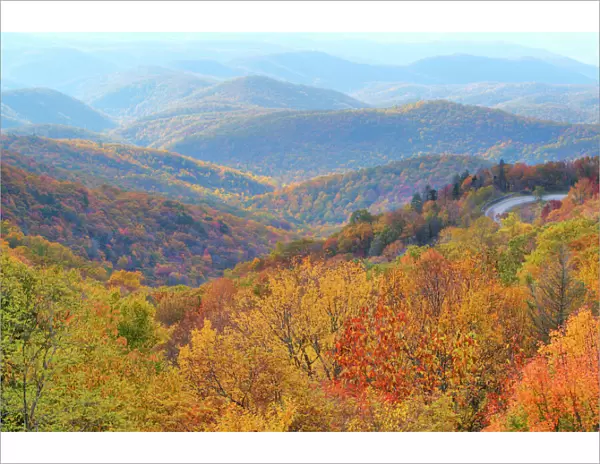 Autumn view of the Blue Ridge Mountains form the Blue Ridge Parkway in North Carolina
