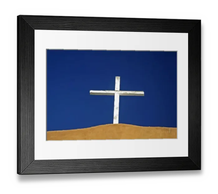 Framed Print : Wooden cross atop the San Miguel Mission in Santa Fe, New Mexico