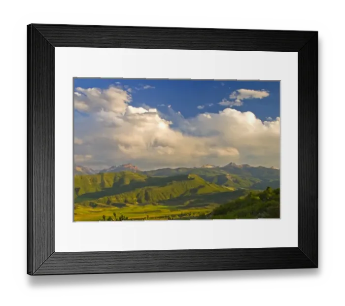 Framed Print : USA, Colorado, Aspen, Old Snowmass Valley. Summer sunset on green mountain vista Framed Print : USA, Colorado, Aspen, Old Snowmass Valley. Summer sunset on green mountain vista