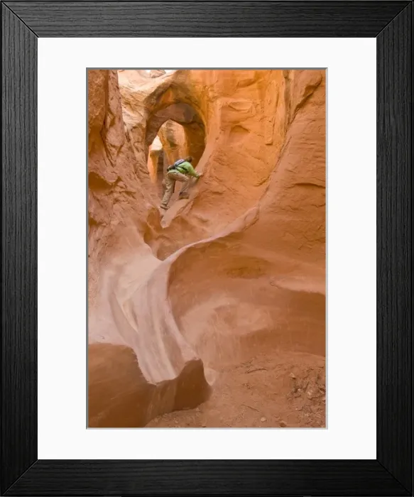 Framed Print : Amy explores Peek A Boo Slot Canyon, BLM Grand Staircase-Escalante National Monument Framed Print : Amy explores Peek A Boo Slot Canyon, BLM Grand Staircase-Escalante National Monument
