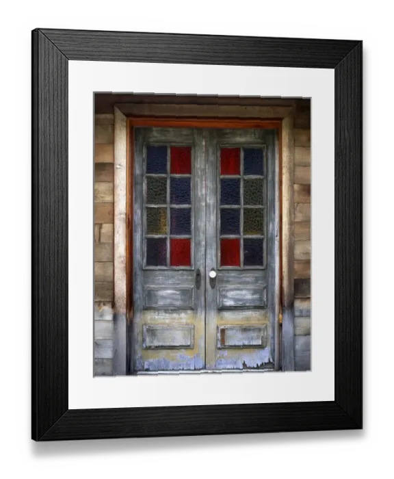 Framed Print : USA, Oregon, Deschutes County. Old weathered doors with stained-glass windows Framed Print : USA, Oregon, Deschutes County. Old weathered doors with stained-glass windows