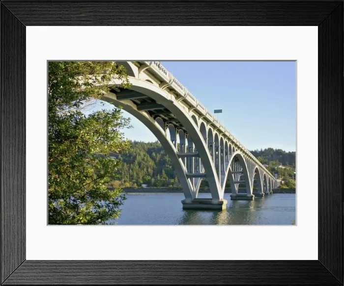 Framed Print : Patterson Memorial Bridge highway 101 over Rogue River on coast at Gold Beach Oregon
