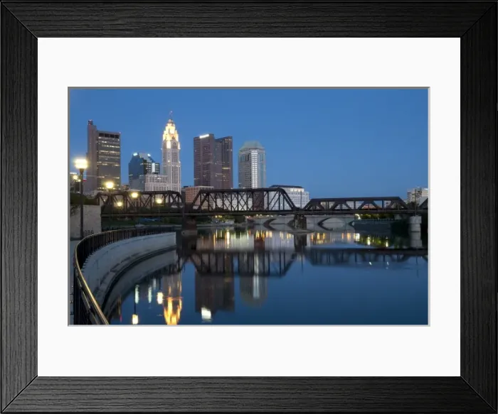 Framed Print : USA, Ohio, Columbus: City skyline and the Scioto River Framed Print : USA, Ohio, Columbus: City skyline and the Scioto River