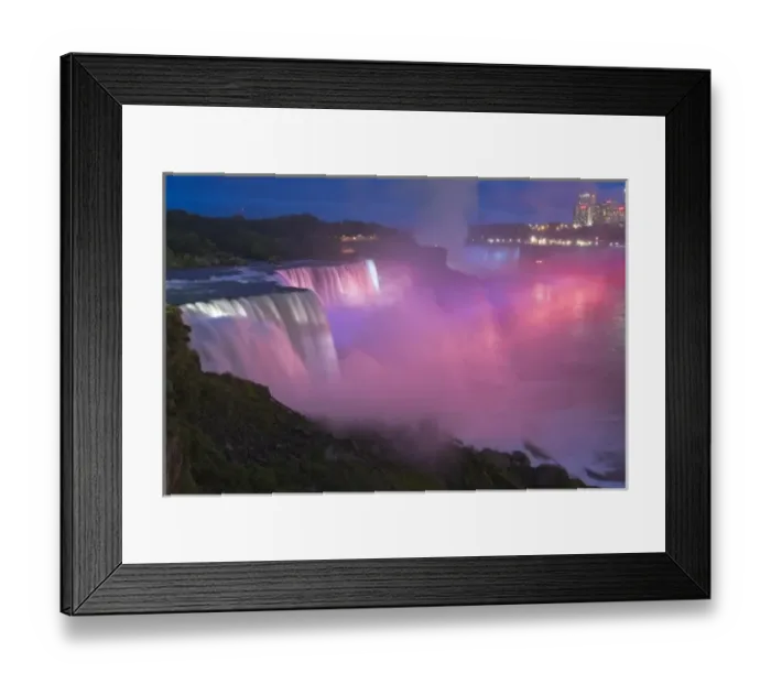 Framed Print : USA, New York, Niagara Falls. Close-up view at twilight of the waterfalls and mist Framed Print : USA, New York, Niagara Falls. Close-up view at twilight of the waterfalls and mist