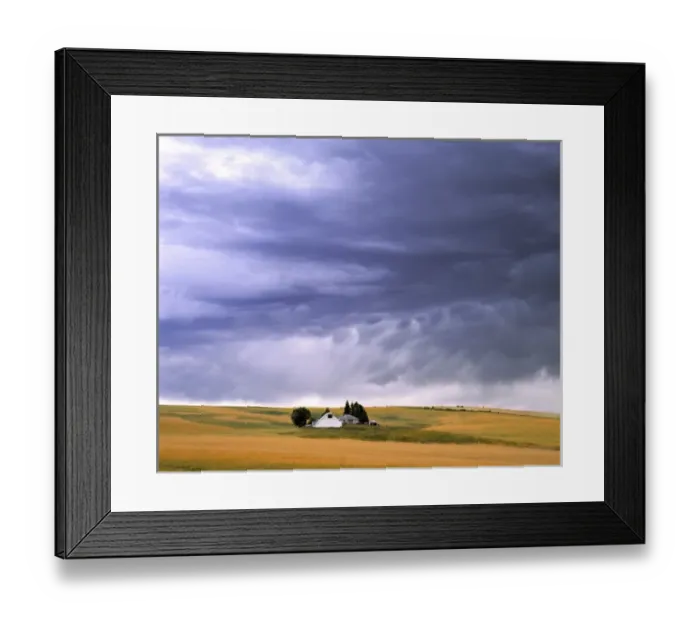 Framed Print : USA, Oregon, LaGrande. Rippling storm clouds gather over a small farm, in La Grande