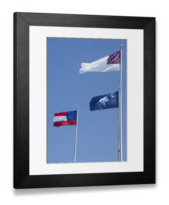 Framed Print : South Carolina, Charleston, Fort Sumter National Monument. Historic Civil War flags