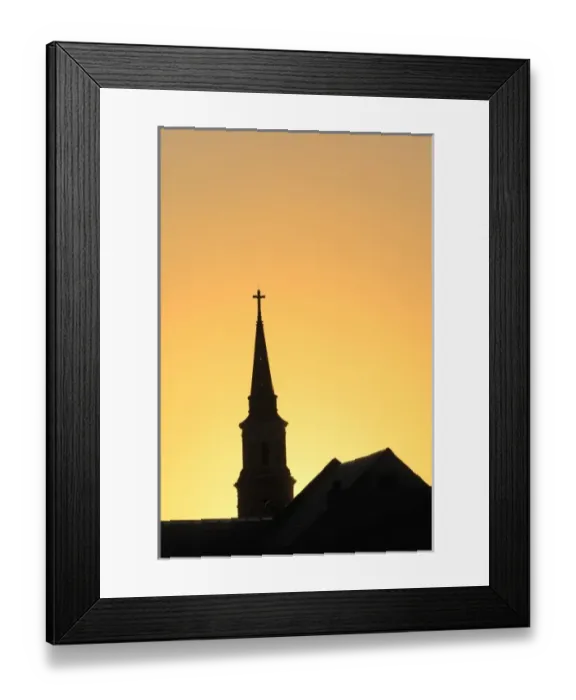 Framed Print : Church steeple silhouetted at sunset, Charleston, South Carolina Framed Print : Church steeple silhouetted at sunset, Charleston, South Carolina