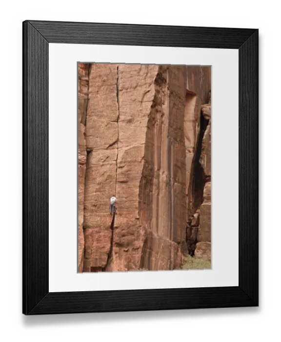 Framed Print : USA, Utah, Zion National Park, climber near Weeping Rock