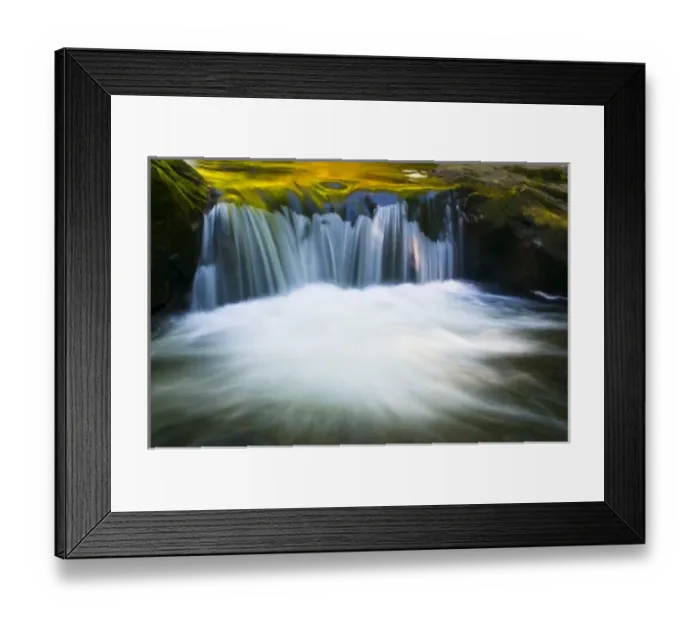 Framed Print : USA, Oregon. Reflections in waterfall on Sweet Creek