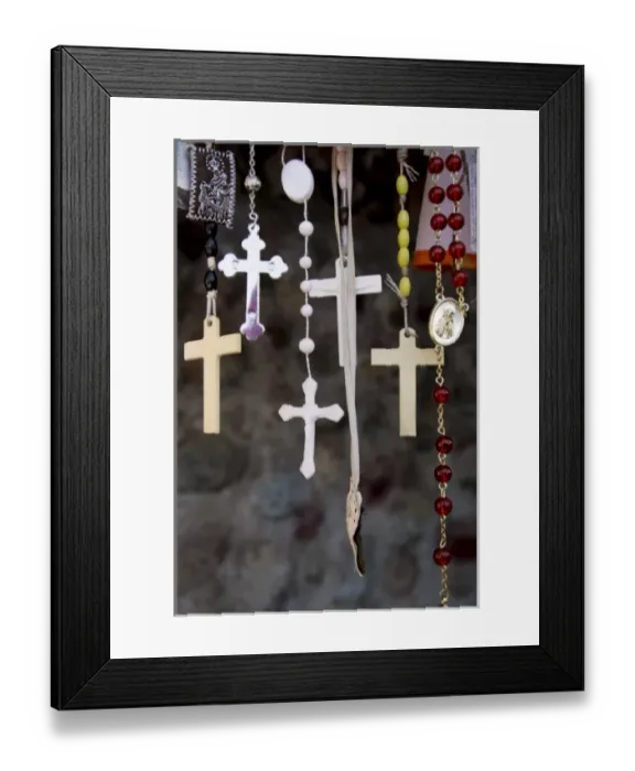 Framed Print : Chimayo, New Mexico, United States. Hanging crosses and rosaries Framed Print : Chimayo, New Mexico, United States. Hanging crosses and rosaries