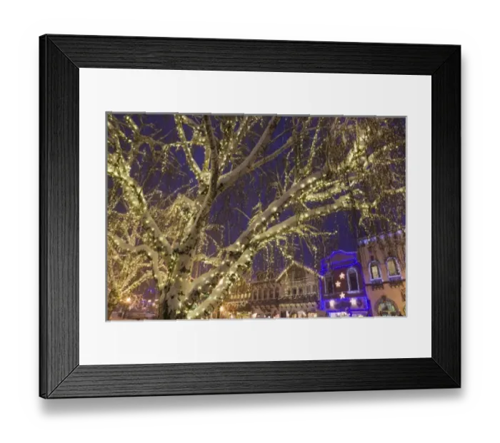 Framed Print : USA, Washington, Leavenworth. Christmas lights brighten the town for annual holiday festival