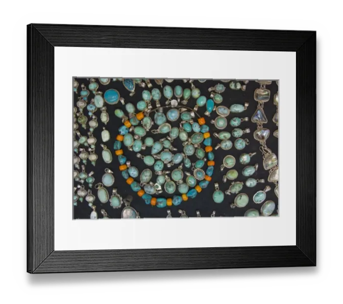 Framed Print : New Mexico, Madrid. Turquoise and silver jewelry Madrid, New Mexico