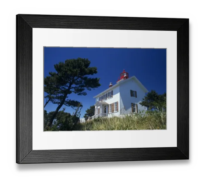 Framed Print : OR, Oregon Coast, Newport, Yaquina Bay lighthouse, Cape Cod style lighthouse, built