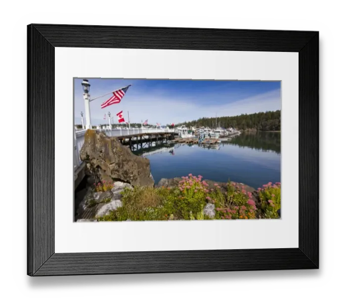 Framed Print : USA, Washington, San Juan Island. View of pier and marina
