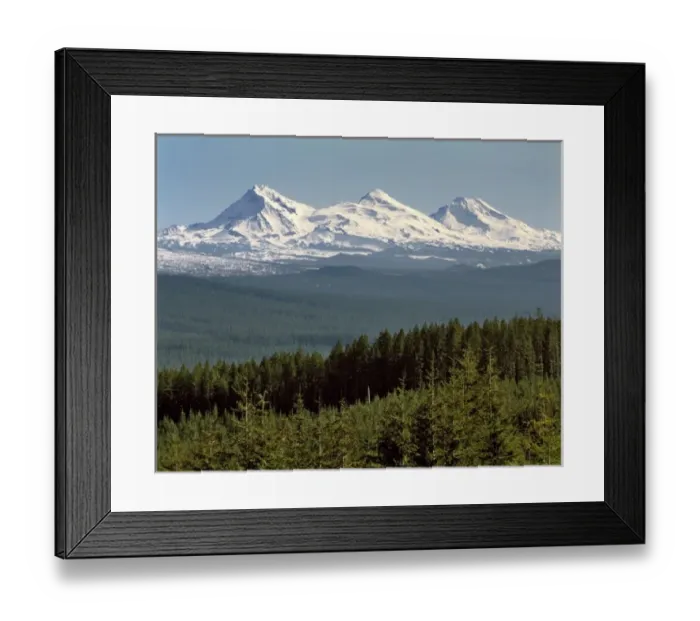 Framed Print : USA, Oregon, Three Sisters. The Three Sisters stand tall above the forests of