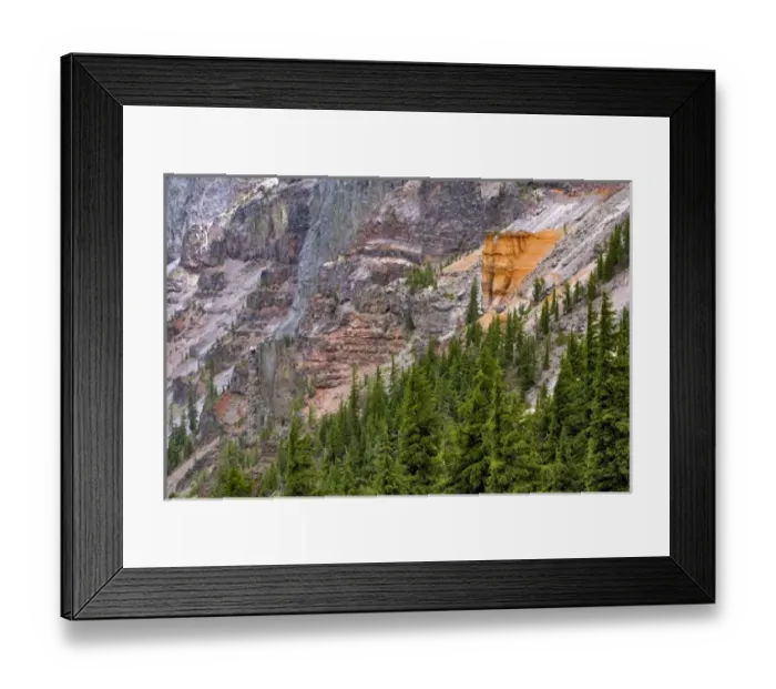 Framed Print : USA, Oregon, Crater Lake NP. Orange pumice rock eroded to form the Pumice Castle
