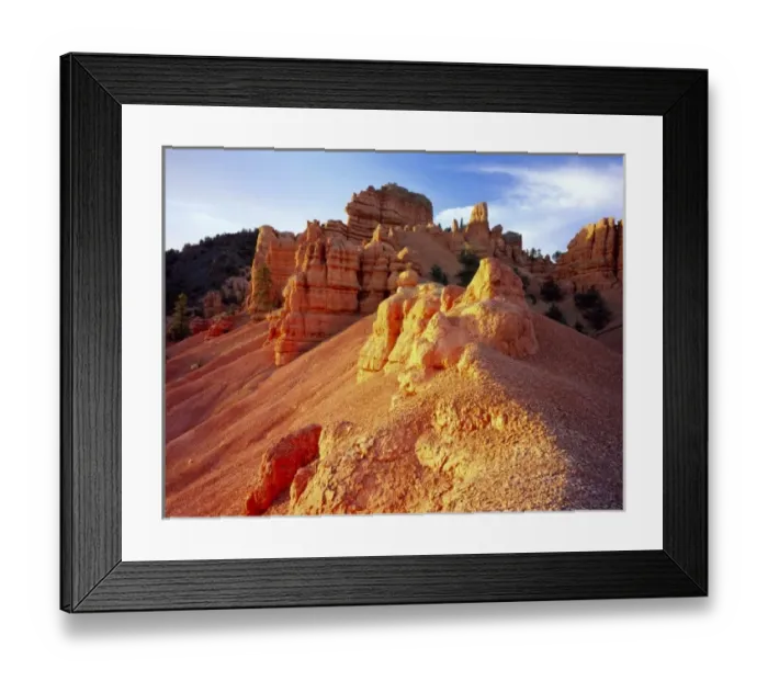 Framed Print : Utah. USA. Eroded limestone pinnacles & slopes at sunset. Red Canyon. Dixie National Forest Framed Print : Utah. USA. Eroded limestone pinnacles & slopes at sunset. Red Canyon. Dixie National Forest