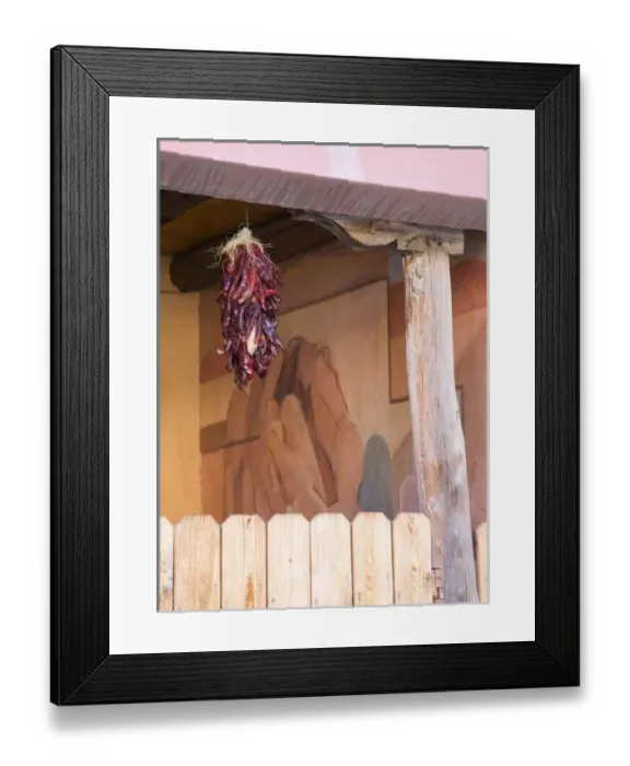 Framed Print : NM, New Mexico, Albuquerque, Historic Old Town, Chile ristra in colorful setting