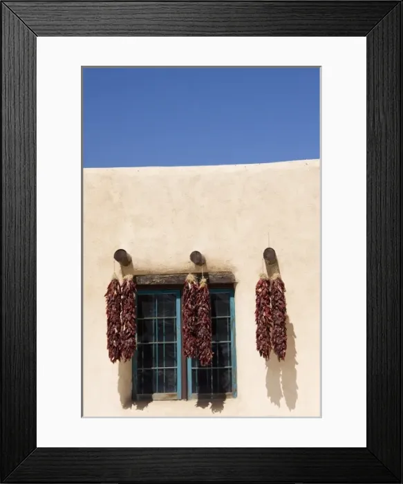 Framed Print : NM, New Mexico, Taos, shop fronts at Taos Plaza, with chile ristras