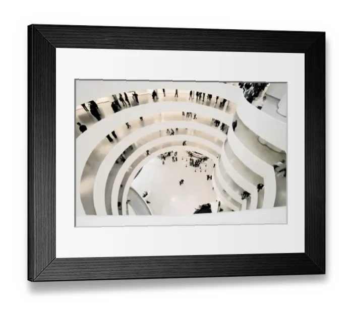 Framed Print : Looking down at the entrance and lower circular levels of the Guggenheim Museum in Framed Print : Looking down at the entrance and lower circular levels of the Guggenheim Museum in