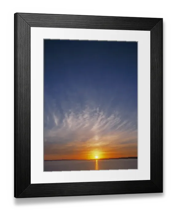 Framed Print : USA, North Dakota, Lake Sakakawea. Wispy sunset clouds settle over the dusky waters