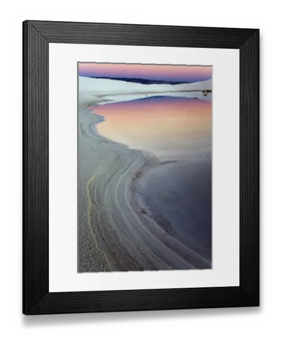 Framed Print : Dusk sky reflected in pool of water from recent rains, White Sands National Monument Framed Print : Dusk sky reflected in pool of water from recent rains, White Sands National Monument