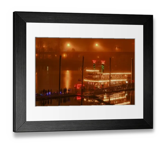 Framed Print : USA, Oregon, Salem, Riverfront Park, Willamette Queen decorated for Christmas surrounded