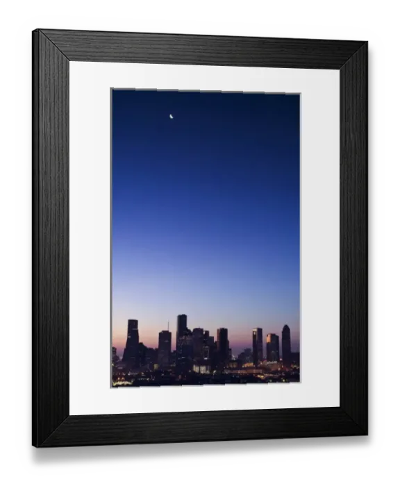 Framed Print : Texas, Crescent Moon Over Houston Framed Print : Texas, Crescent Moon Over Houston