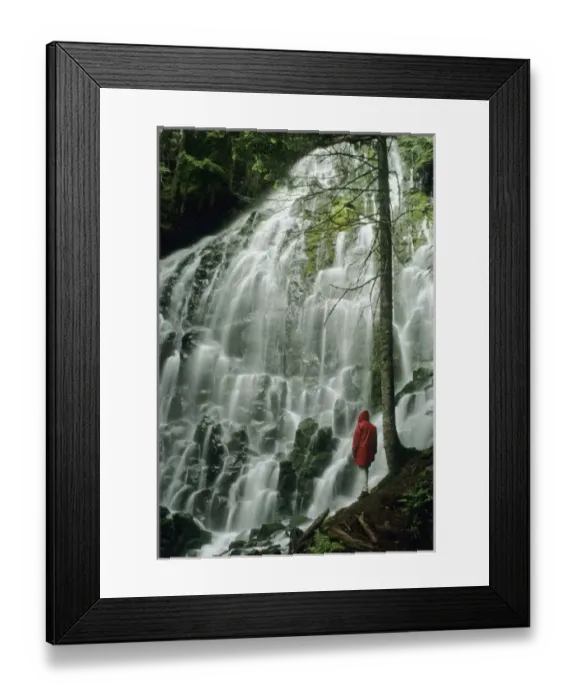 Framed Print : USA, Oregon, Mt. Hood wilderness, Ramona Falls, model released Framed Print : USA, Oregon, Mt. Hood wilderness, Ramona Falls, model released