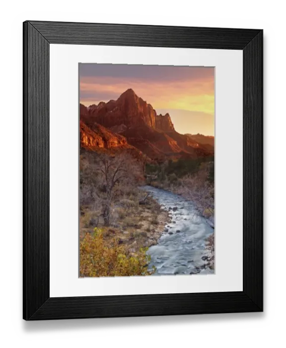 Framed Print : USA, Utah, Zion National Park. The Watchman and Virgin River at sunset Framed Print : USA, Utah, Zion National Park. The Watchman and Virgin River at sunset