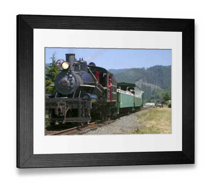 Framed Print : Tourists ride behind a 1910 Heisler Steam Locomotive at Garibaldi, Oregon, USA Framed Print : Tourists ride behind a 1910 Heisler Steam Locomotive at Garibaldi, Oregon, USA