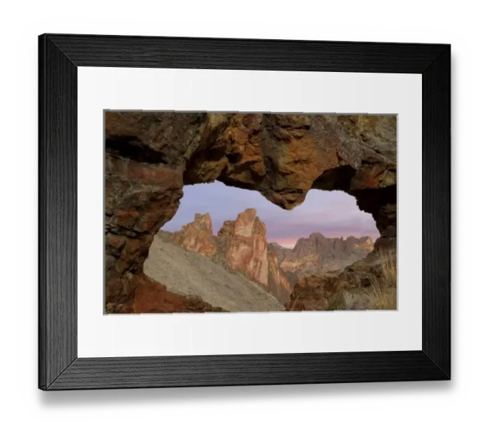 Framed Print : USA, Oregon. View of Leslie Gulch through rock opening Framed Print : USA, Oregon. View of Leslie Gulch through rock opening