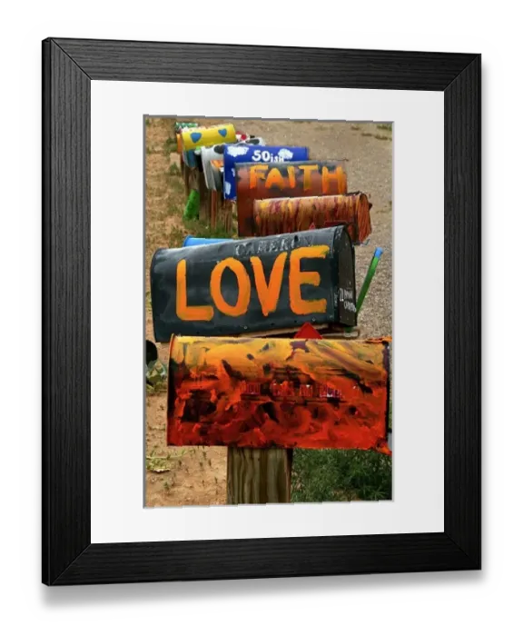 Framed Print : Galisteo, New Mexico, United States. Hand painted mailboxes Framed Print : Galisteo, New Mexico, United States. Hand painted mailboxes
