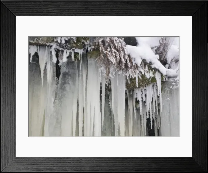 Framed Print : USA, Washington, Leavenworth. Close-up of icicles and snow