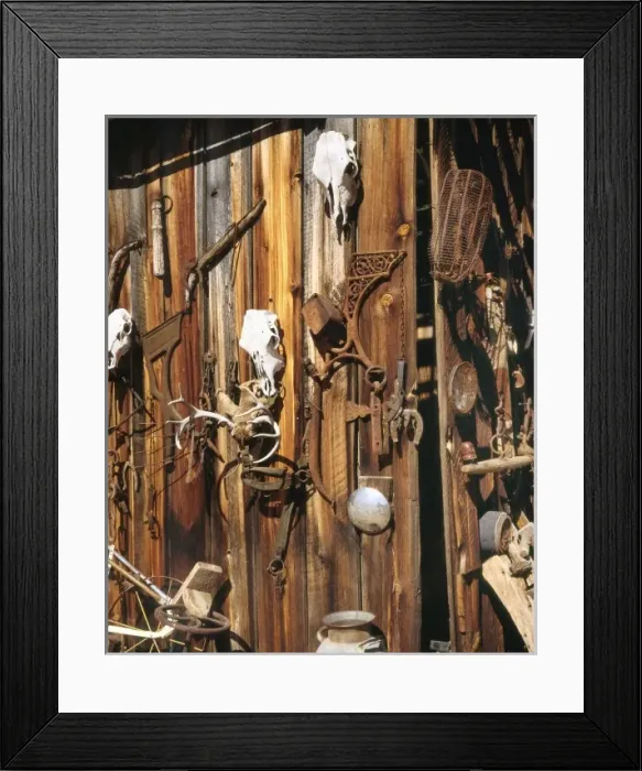Framed Print : USA, Oregon, Harney County. Old livery stable barn with animal skull decorations Framed Print : USA, Oregon, Harney County. Old livery stable barn with animal skull decorations