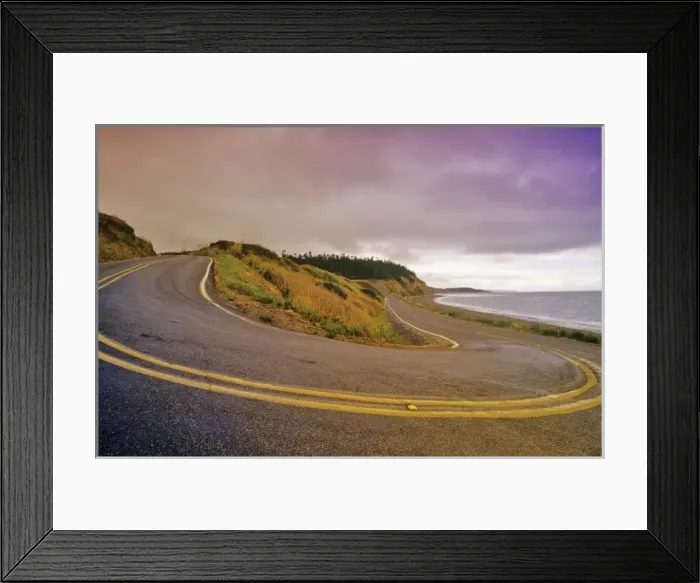 Framed Print : Curvy road leads to Keystone State Park on Whidbey Island, Washington, USA
