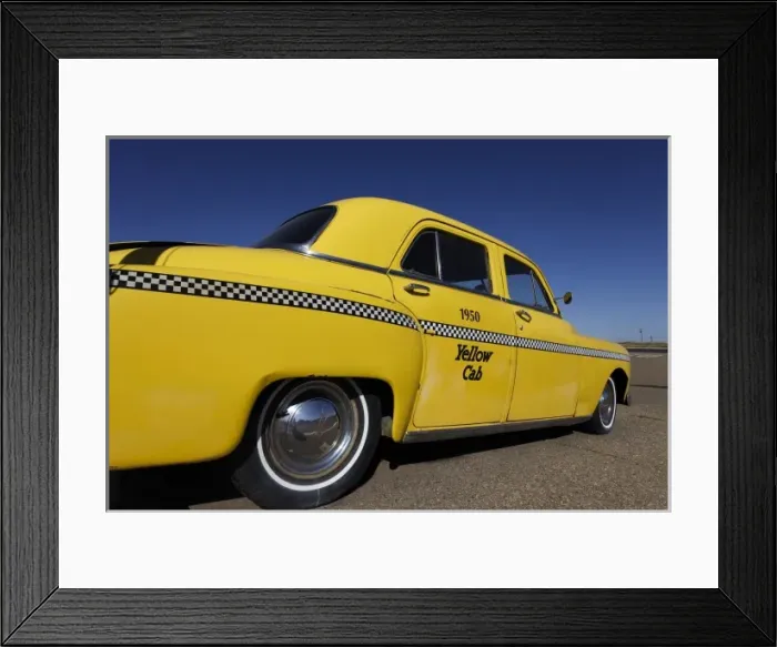 Framed Print : Santa Rosa, New Mexico, United States. Old Yello Cab taxi on Route 66