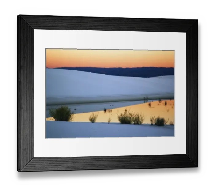 Framed Print : Dusk sky reflected in pool of water from recent rains, White Sands National Monument Framed Print : Dusk sky reflected in pool of water from recent rains, White Sands National Monument