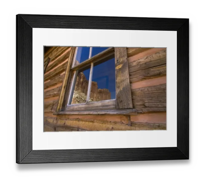 Framed Print : USA, Utah, Capitol Reef National Park. Reflection of nearby cliffs in the window