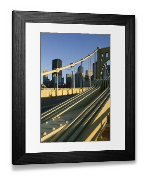 Framed Print : USA, Pennsylvania, Pittsburgh: Downtown viewed from the Roberto Clemente (6th St