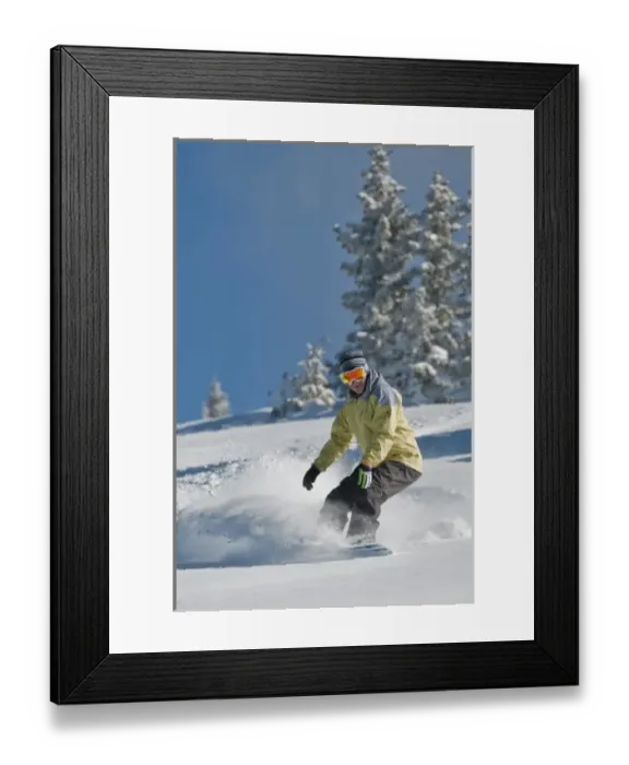 Framed Print : Man snowboarding, Santa Fe Ski Area, New Mexico, MR