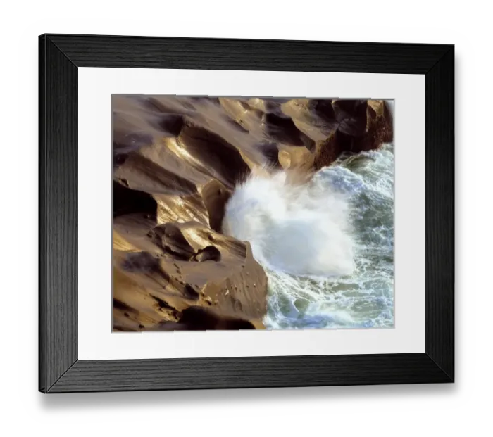 Framed Print : USA, Oregon, Cape Kiwanda SP. A wave crashes against the rocky shore at Cape Kiwanda Framed Print : USA, Oregon, Cape Kiwanda SP. A wave crashes against the rocky shore at Cape Kiwanda